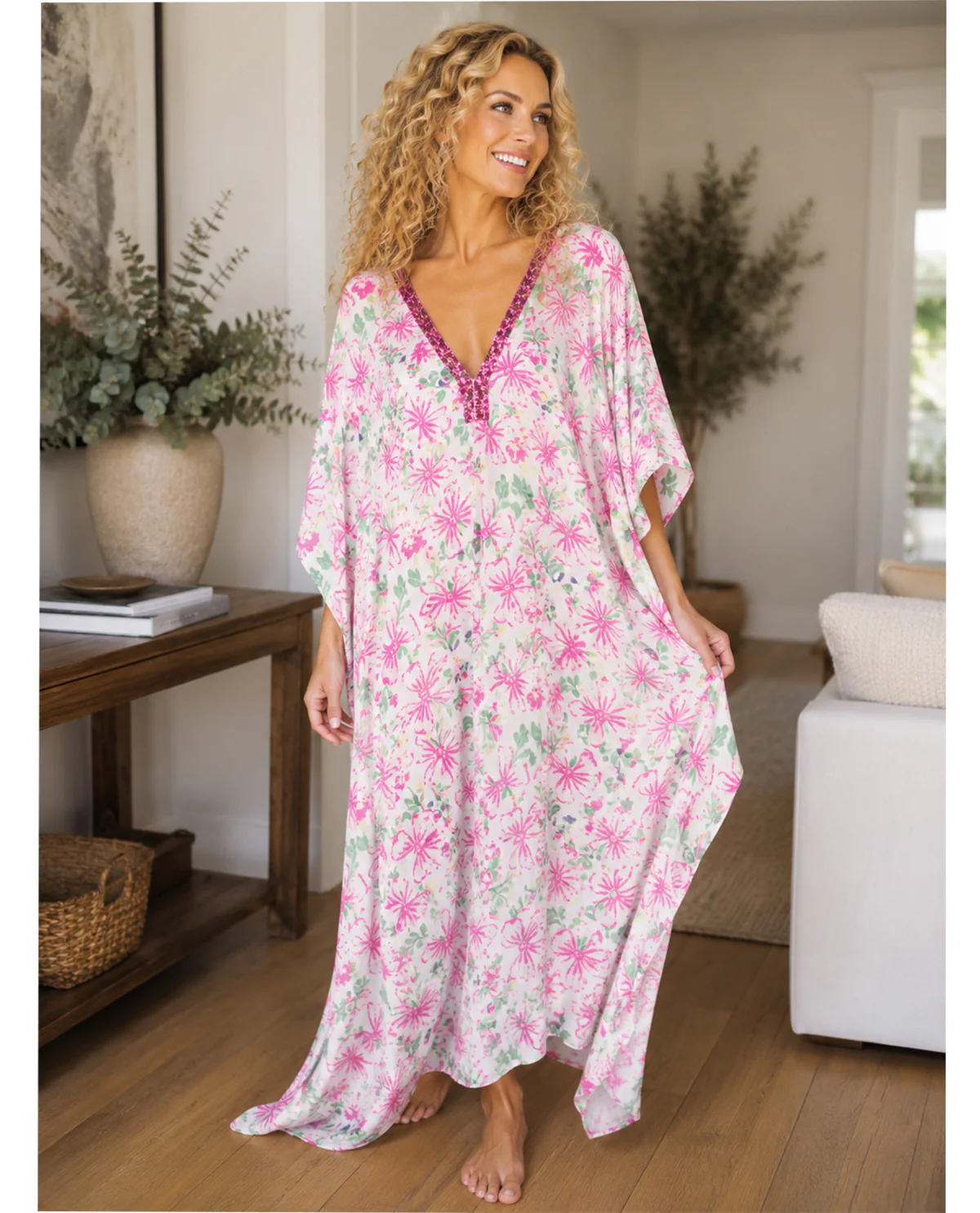 Elegant Emily Short Sequin Neck Caftan - Image 2