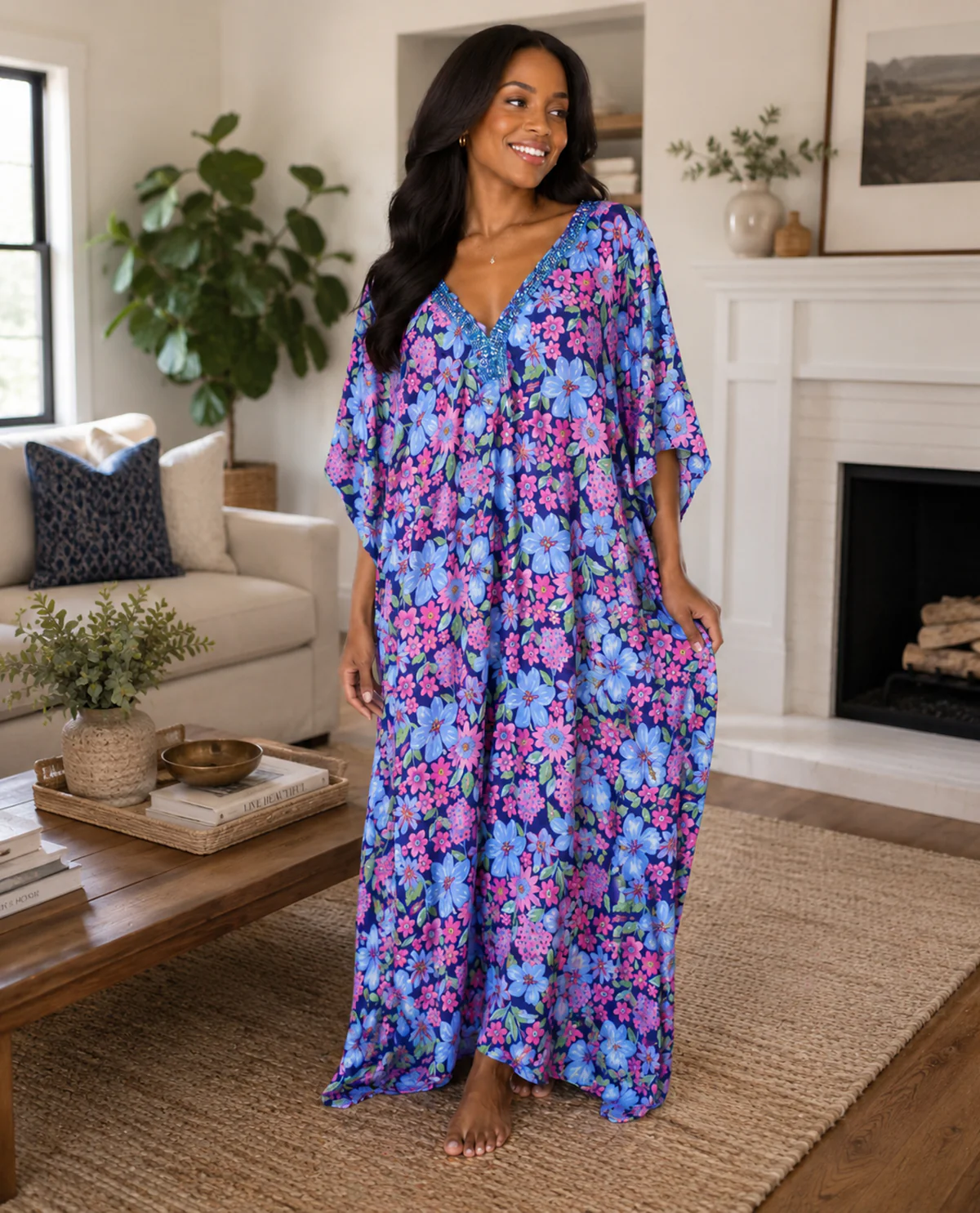 Elegant Emily Short Sequin Neck Caftan - Image 3