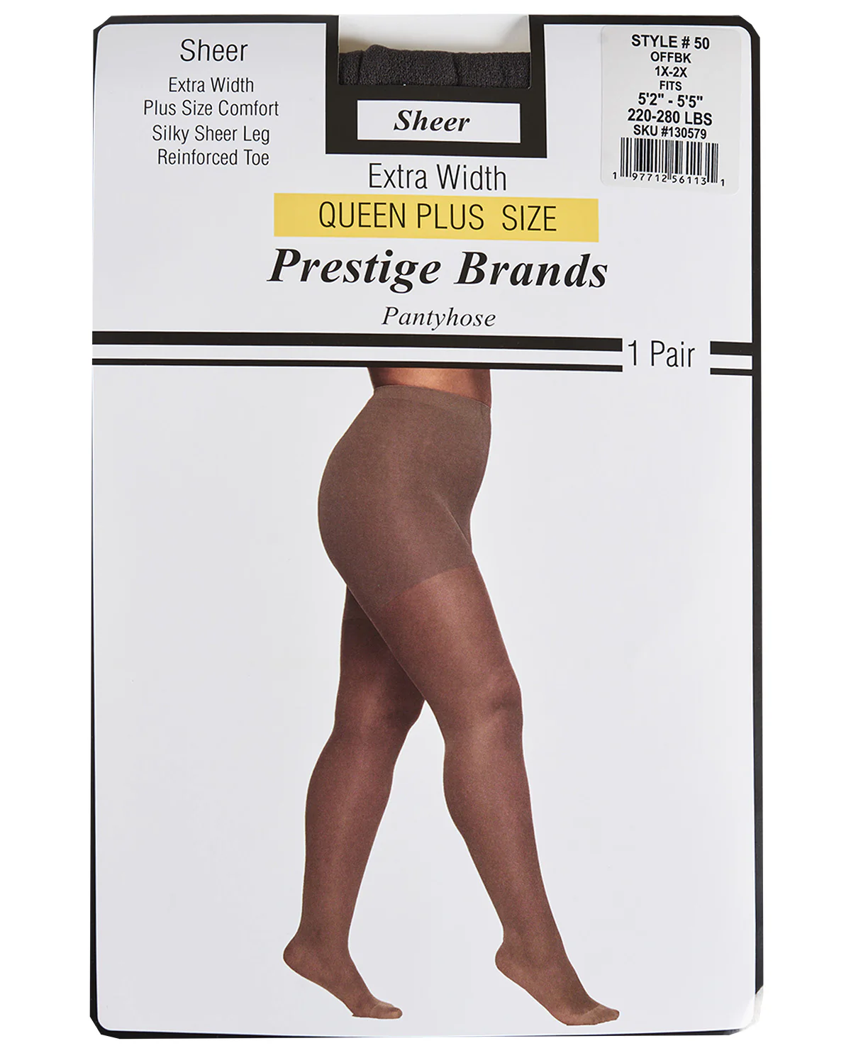 Prestige Brands Sheer Leg 1X-2X Off Black Pantyhose