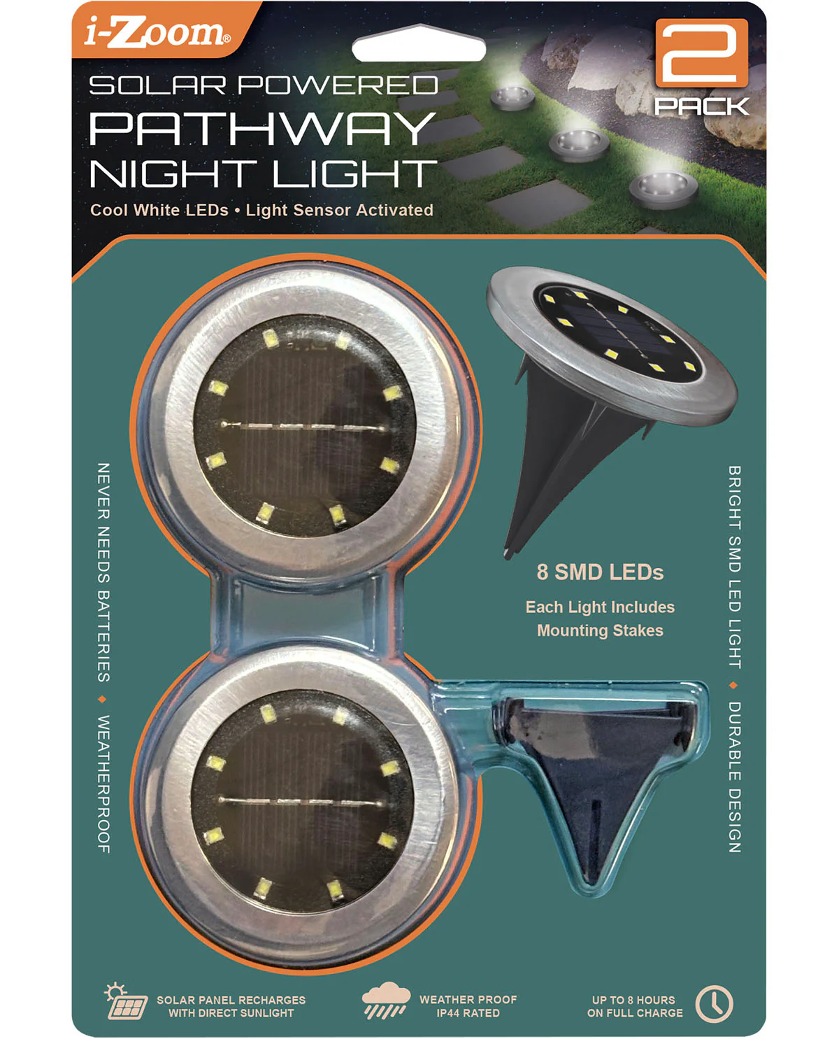 2pk Solar Pathway Light Cool White