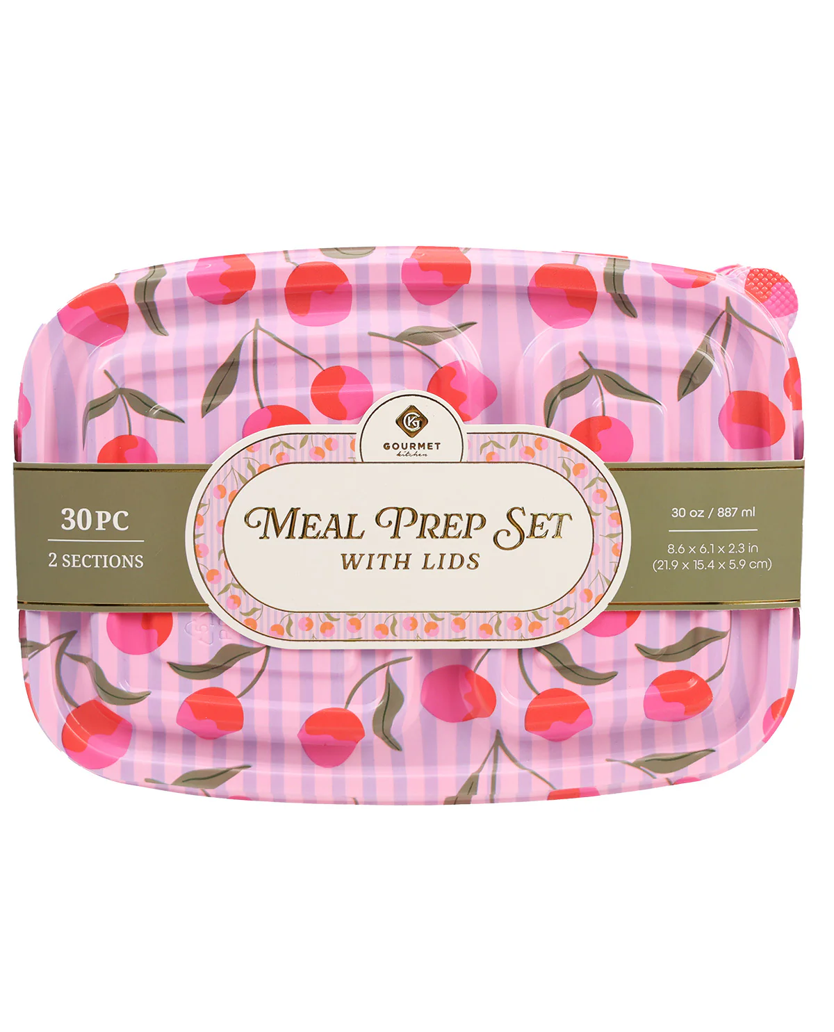 30-Piece Pink Pinstripe Cherry Print Meal Prep Set