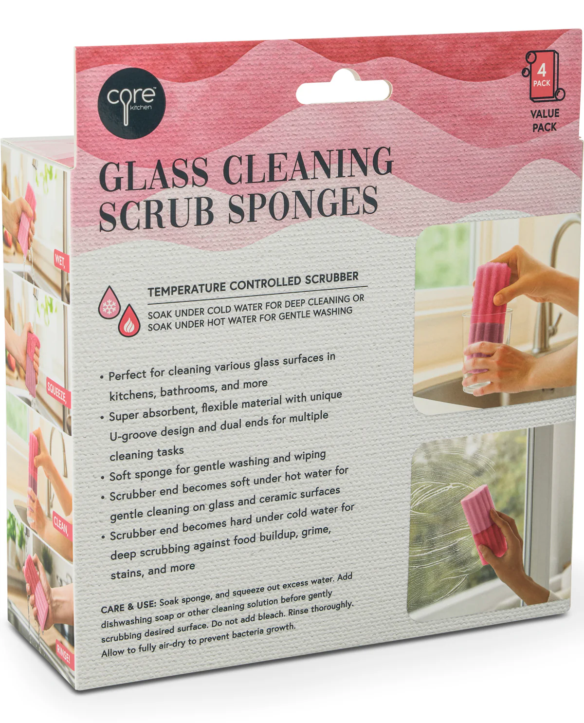 4pk Glass Cleaning Scrub Sponge Pink - Image 2