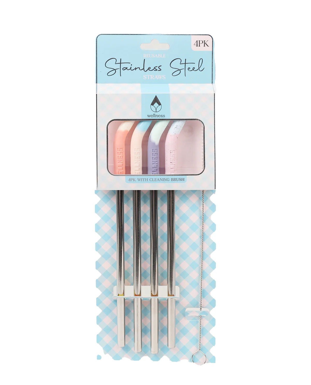 4pk Stainless Steel Straws With Brush - Carolina Blue