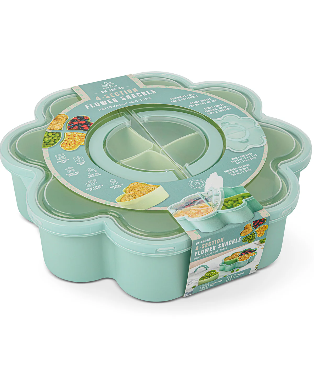 4 Section Flower Snackle Box Green