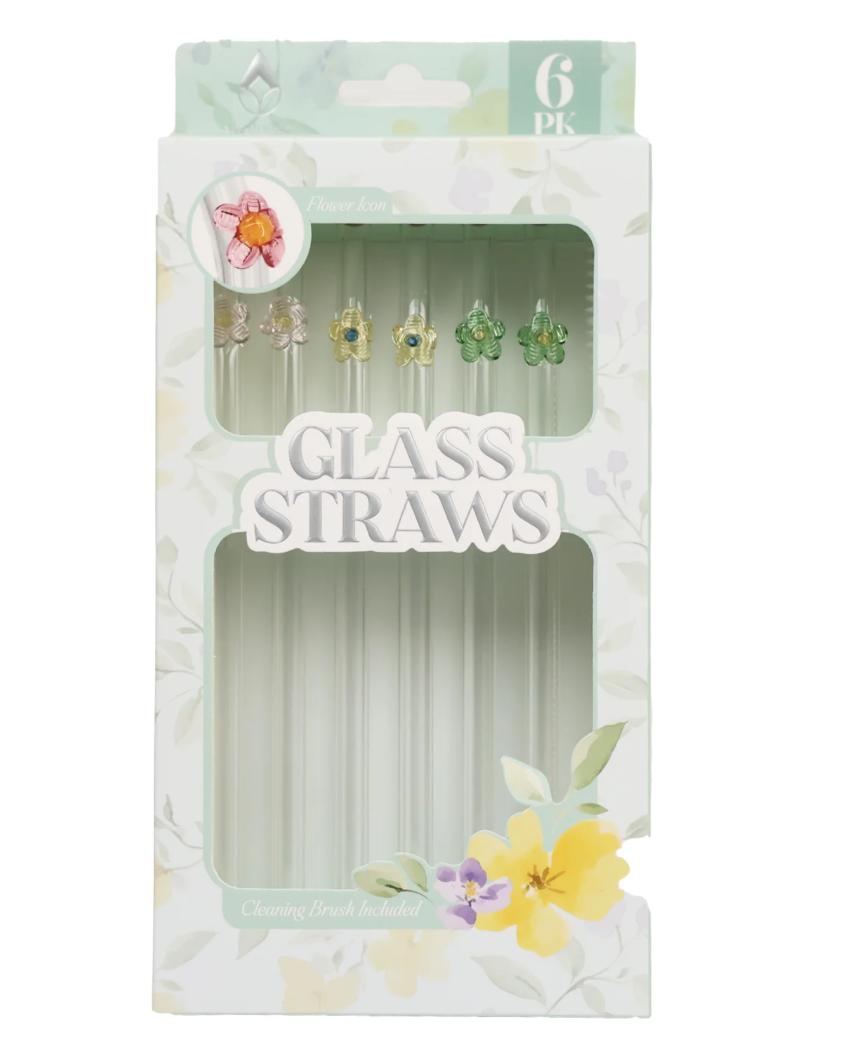 6 Pack Glass Straws Floral