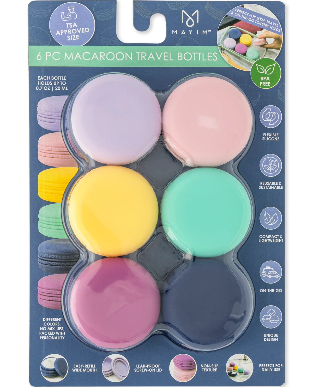 6PK Macaroon Slicone Travel Bottles Assorted Colors