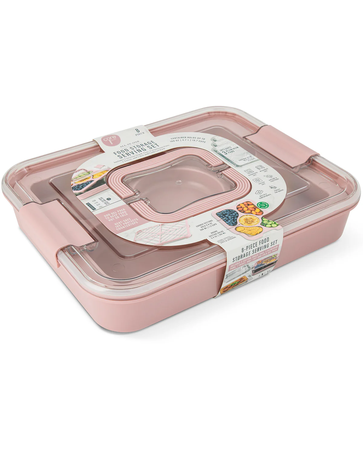 8 Piece Food Storage Serve Set Pink Heart