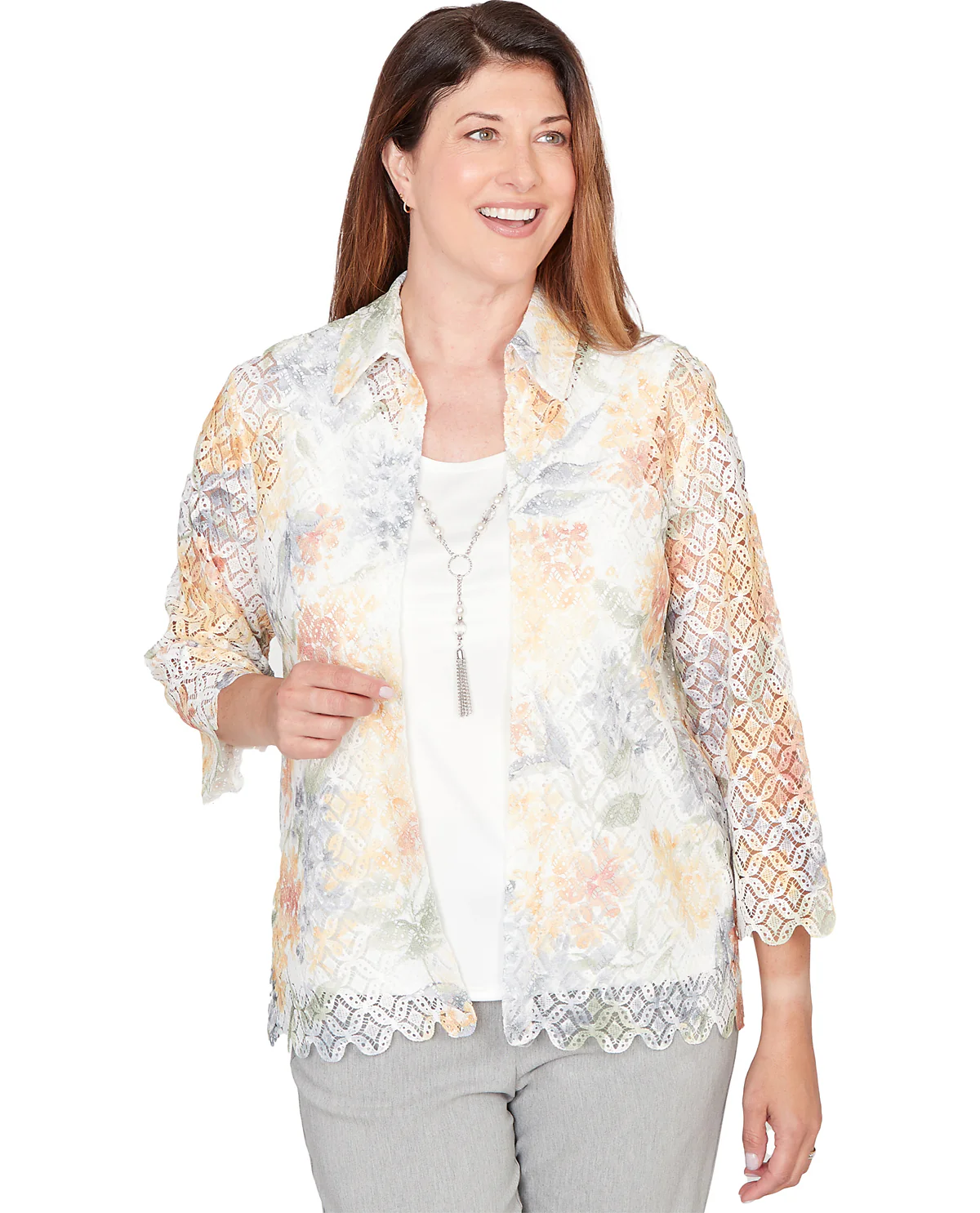 Alfred Dunner Al Fresco Floral Lace Two For One Yellow Multi