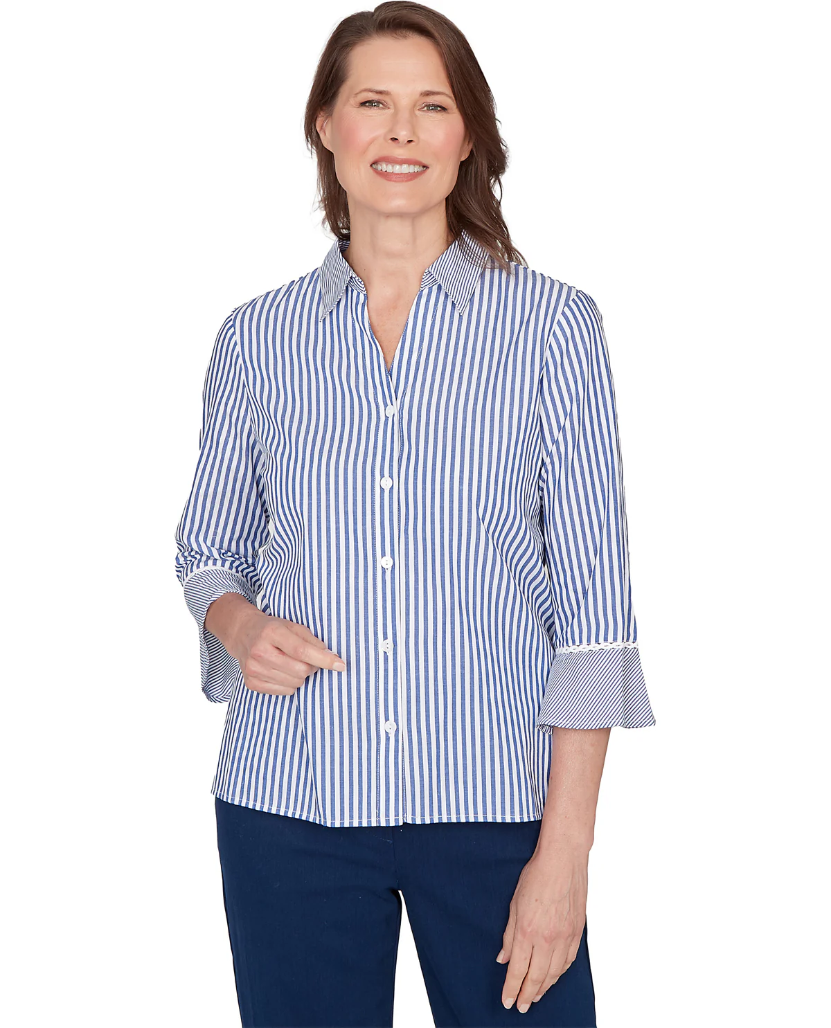 Alfred Dunner Mykonos Mixed Stripe Woven Top Blue Multi