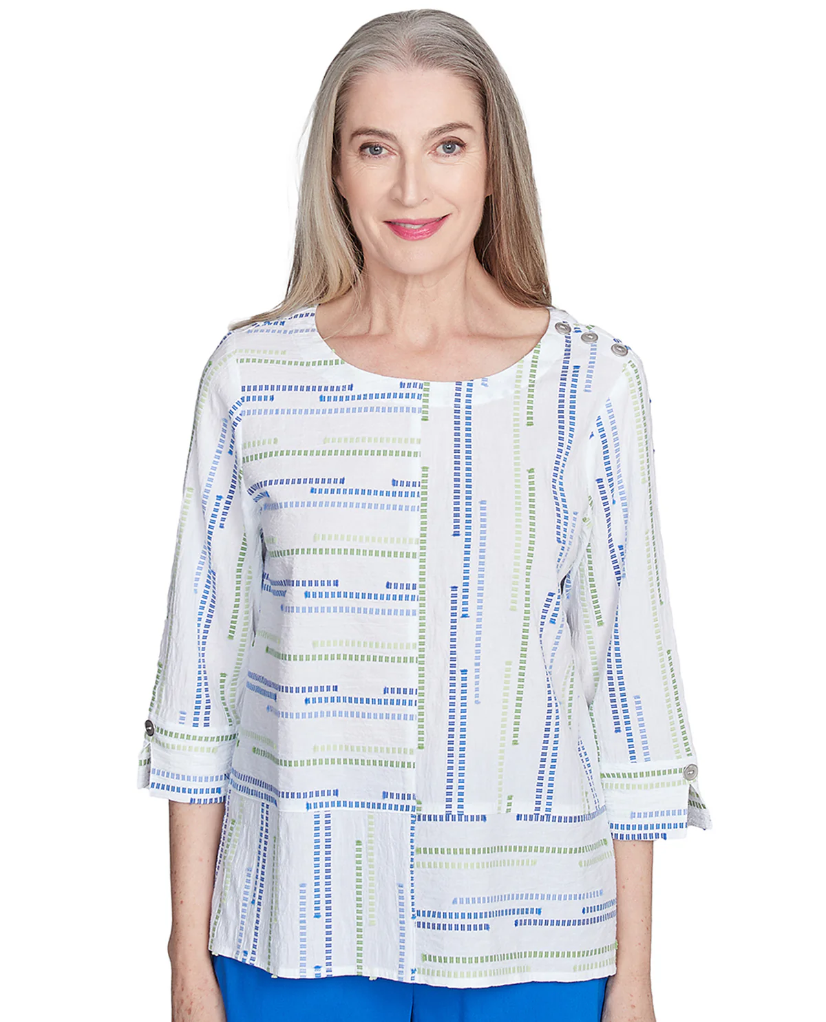 Alfred Dunner Parrot Cay Textured Jacquard Shirt Cobalt