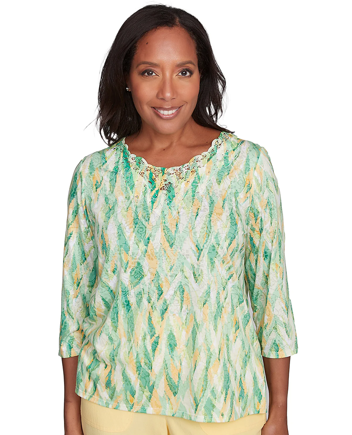 Alfred Dunner Rise & Shine Knit Top Lime
