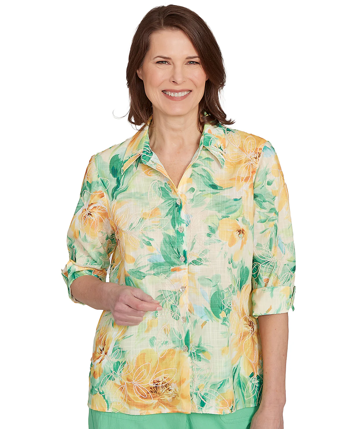 Alfred Dunner Rise & Shine Woven Top Lime