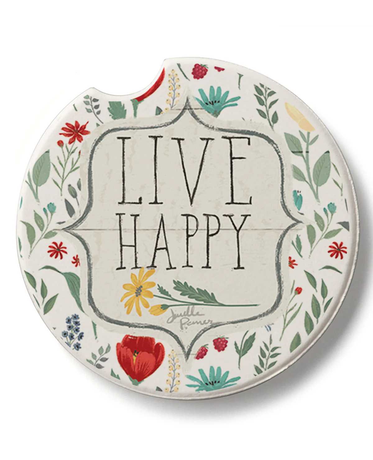 "Live Happy" Floral Car Coaster