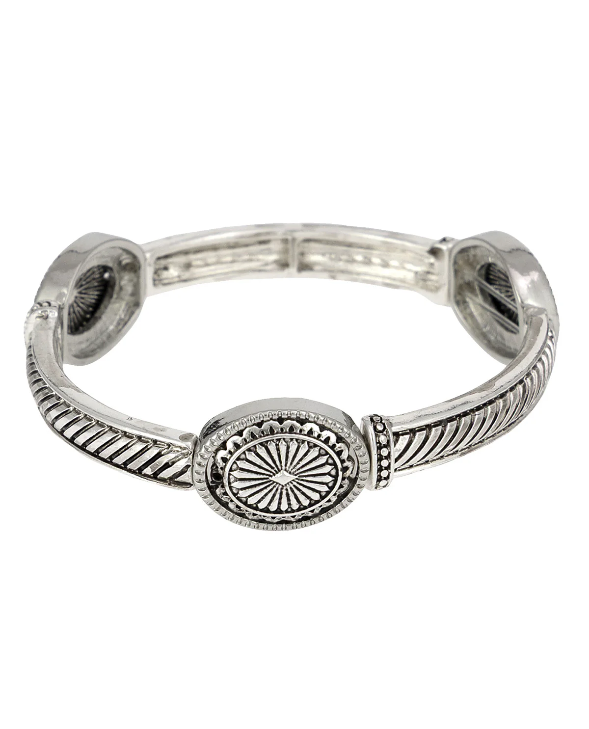 Silver Stretch Bangle With Text Bracelet