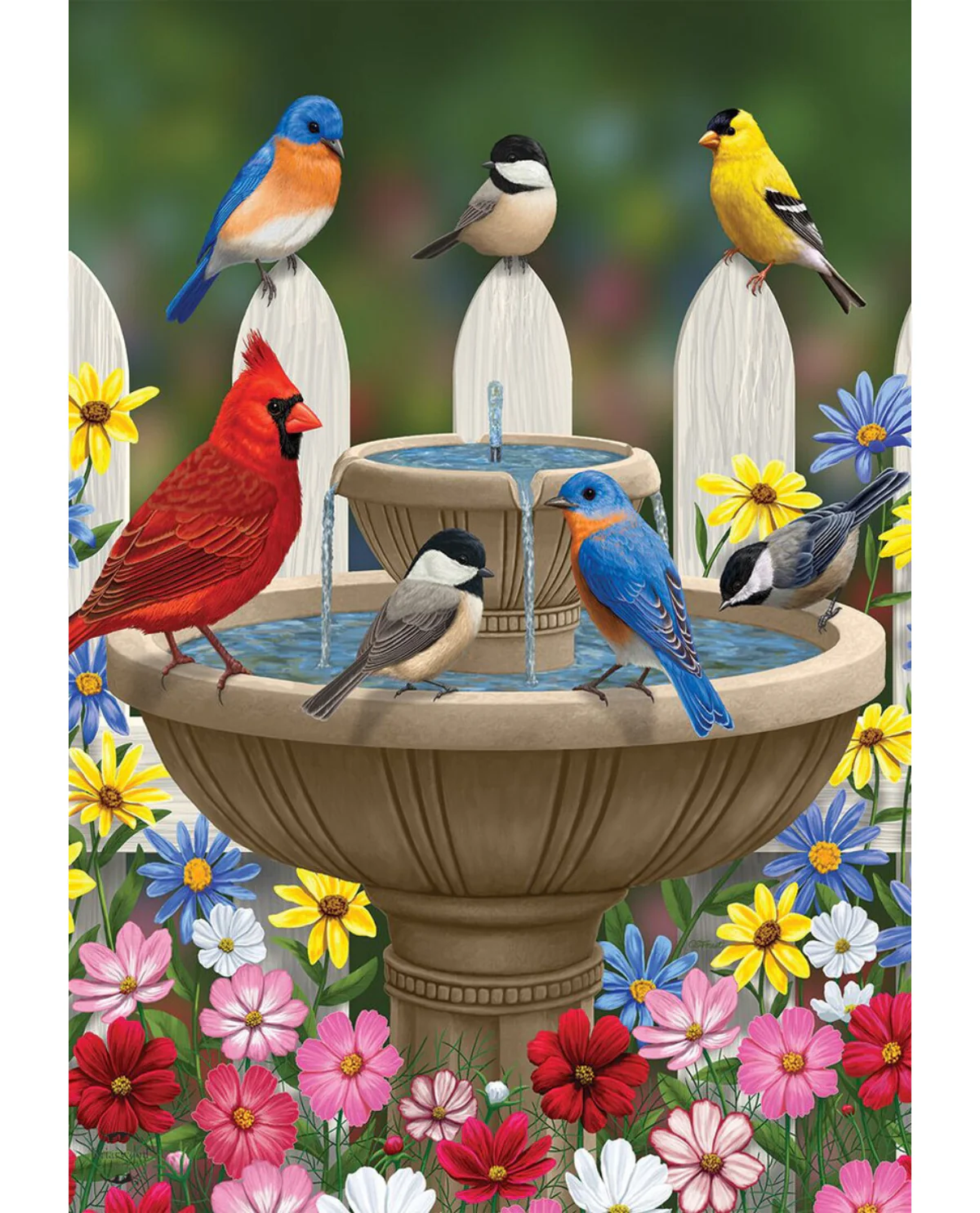 Birdbath Gathering Garden Flag