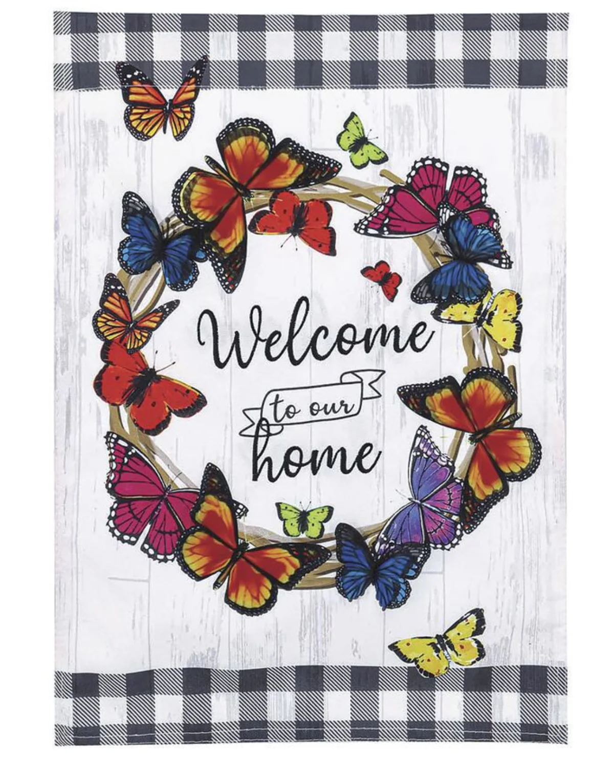 Butterfly Welcome Wreath Garden Flag