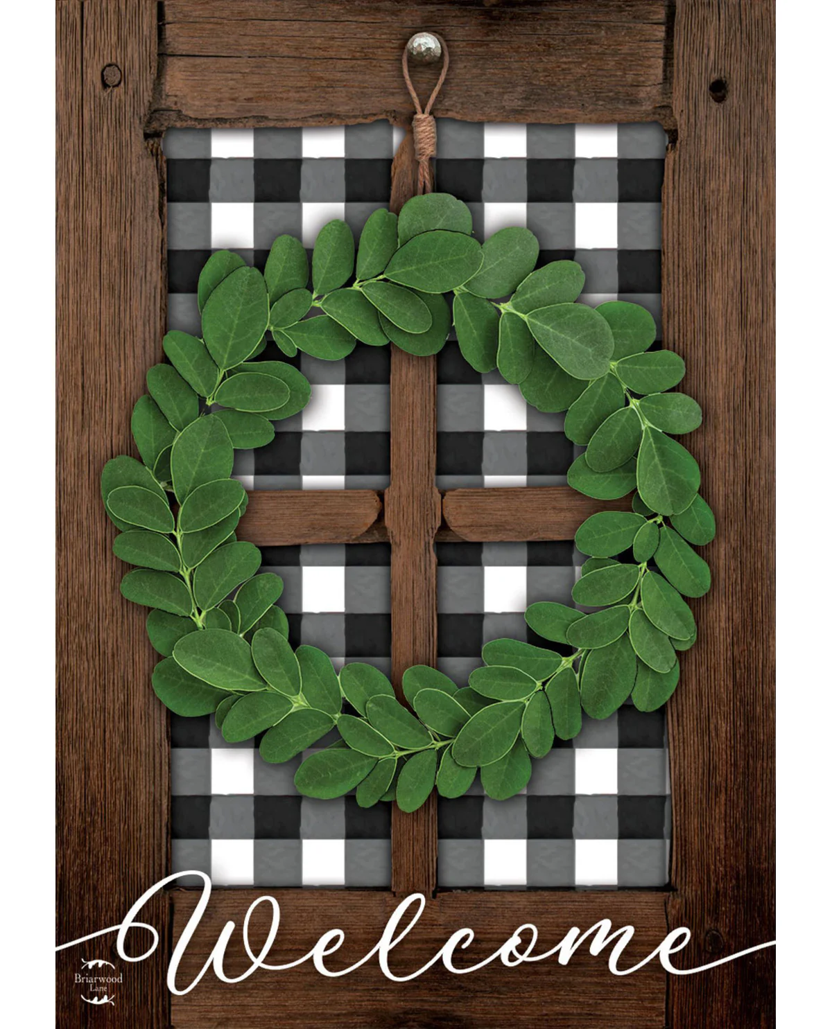 Boxwood Plaid Wreath Garden Flag