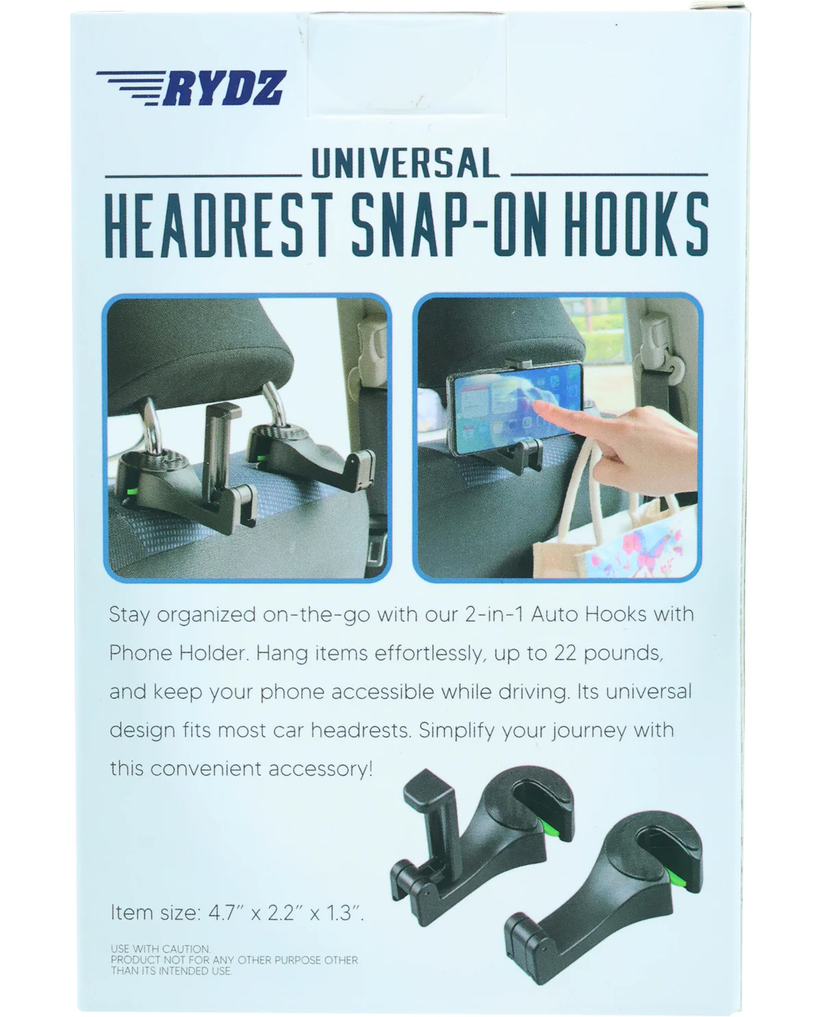 Universal Automotive Headrest Snap-On Hooks with Phone Holder - Image 2