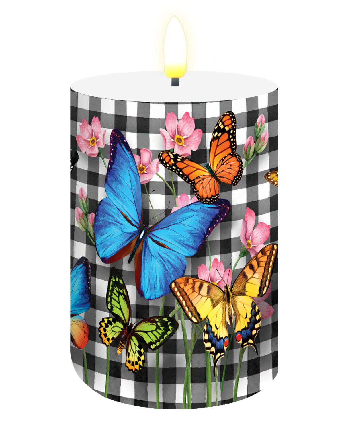 Checkered Butterflies Flameless Candle