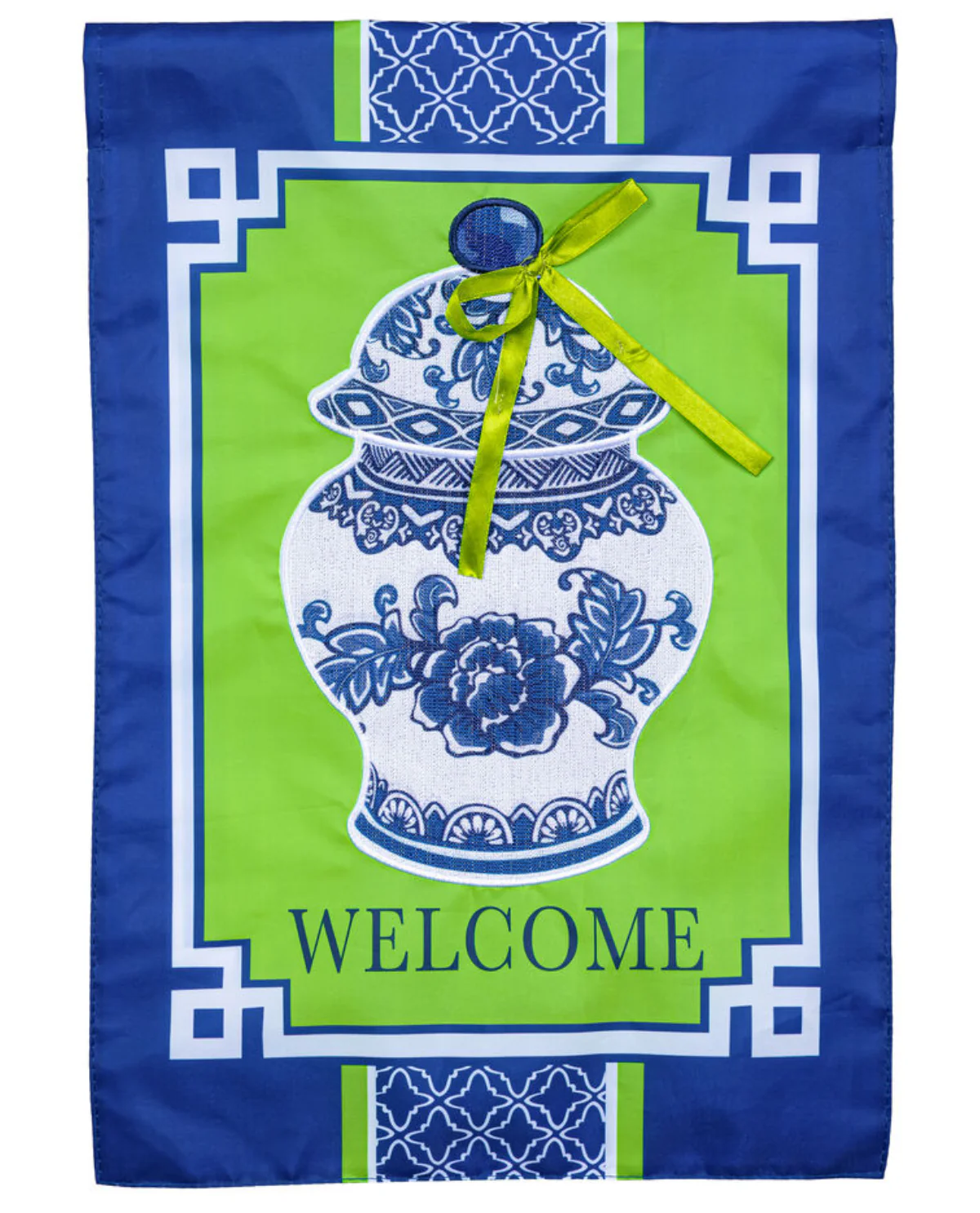 Chinoiserie Welcome Applique Garden Flag