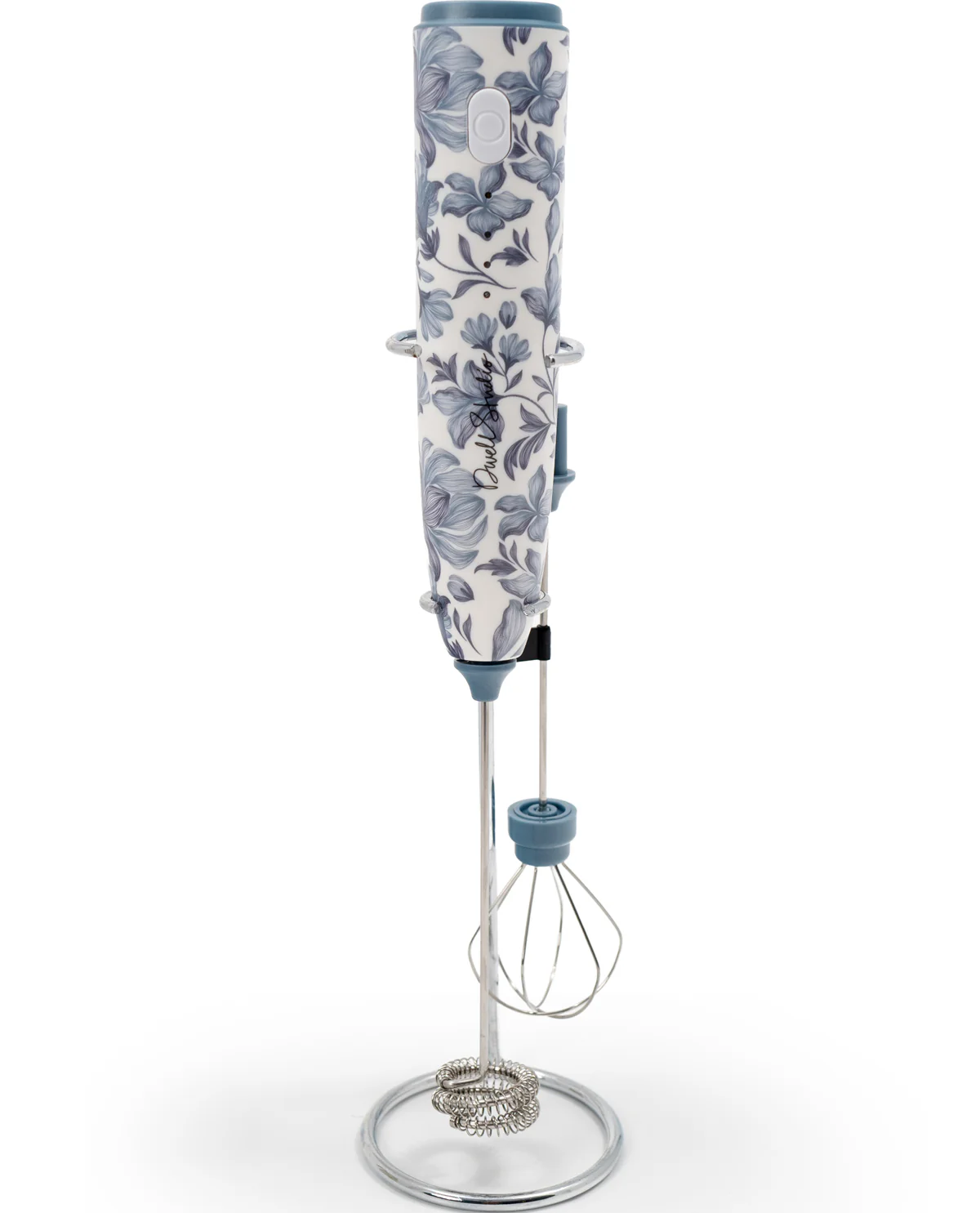 Blue Floral Printed Milk Frother
