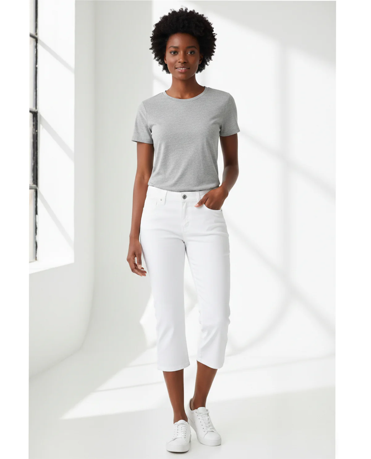 D Jeans Side Slit Capri White