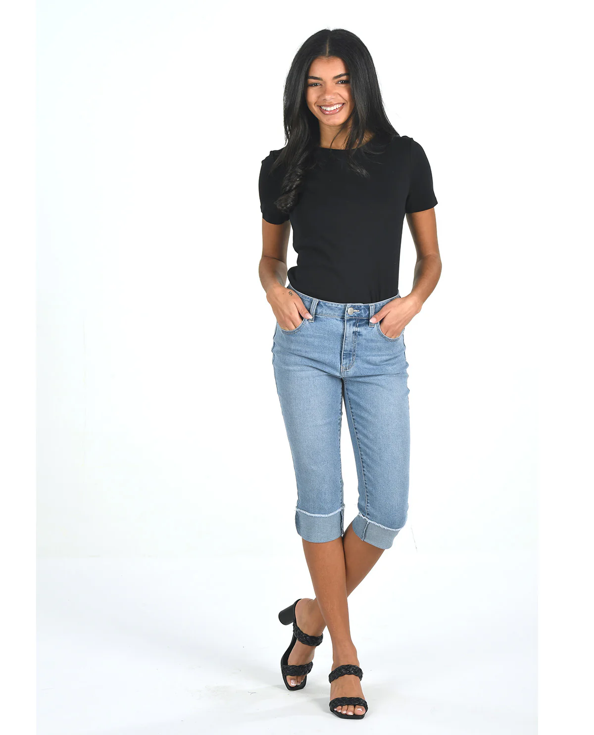 D Jeans Roll Cuff Capri Lt Tanner