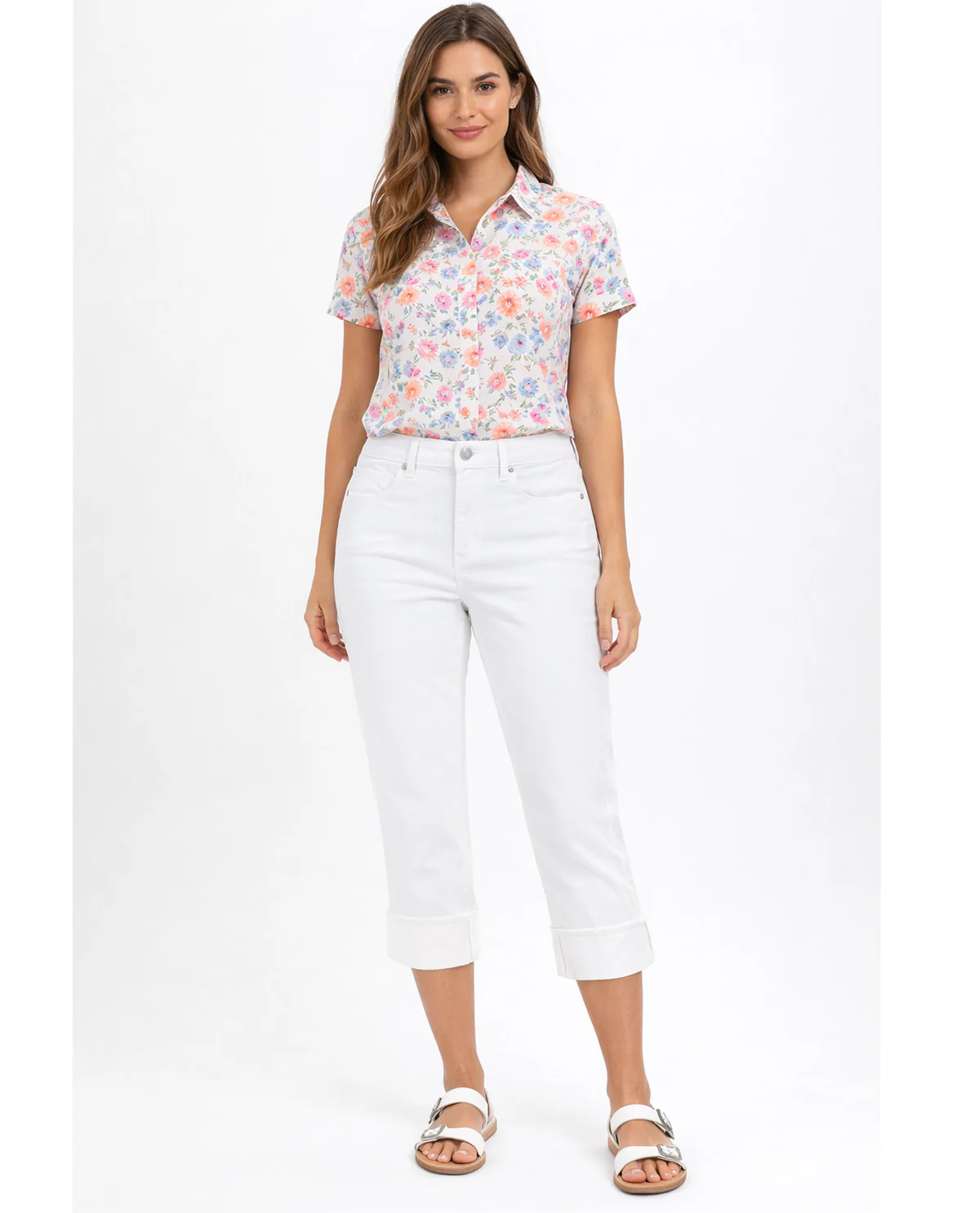 D Jeans Wide Cuff Capri White