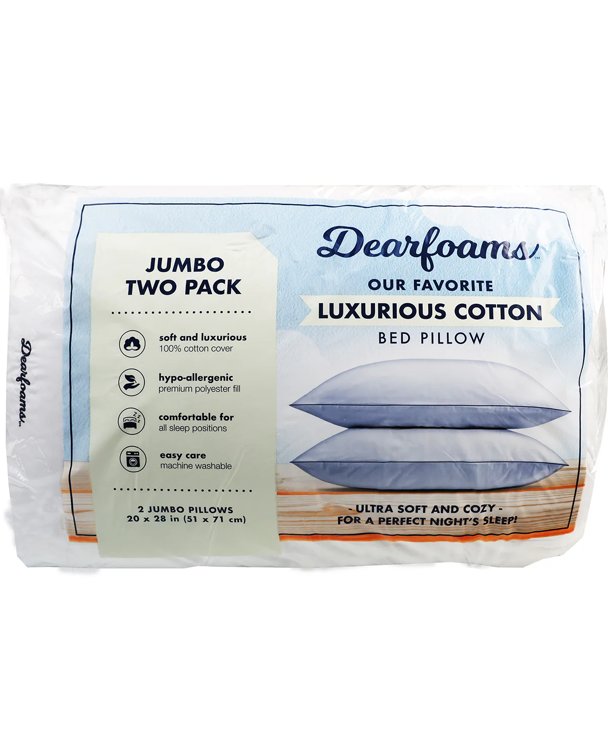 Dearfoams Jumbo Luxurious Cotton Bed Pillow Set