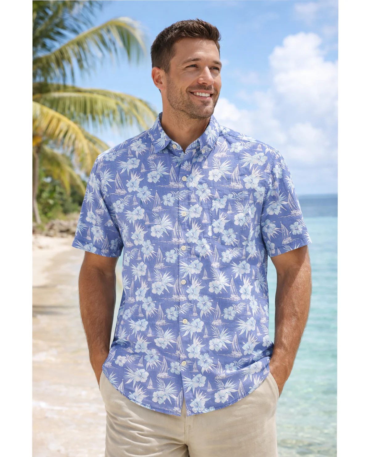 Izod Short Sleeve Dockside Chambray Print Woven
