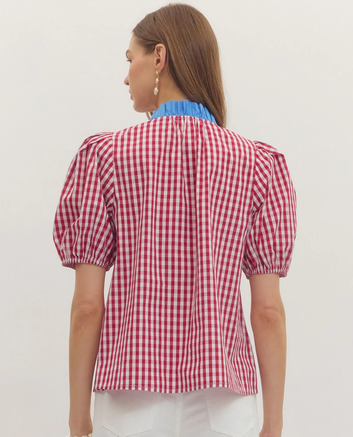 Entro Gingham Top With Solid Placket Red - Image 2