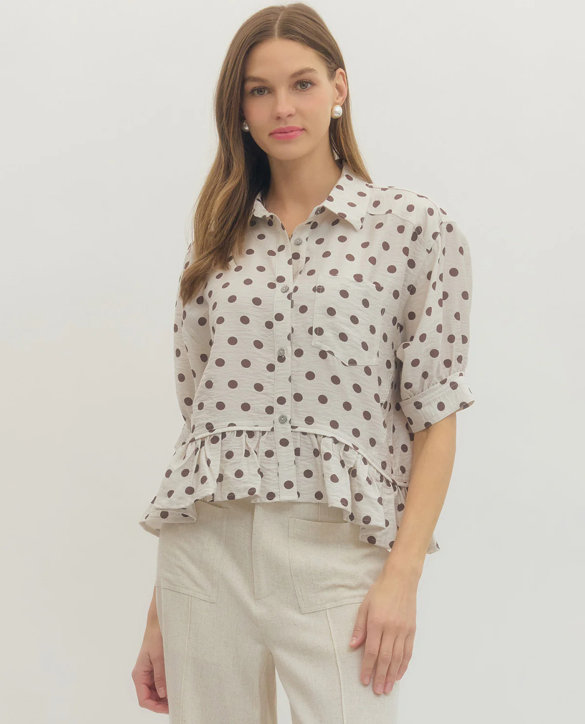 Entro Ruffle Trim Polka Dot Top - Image 3