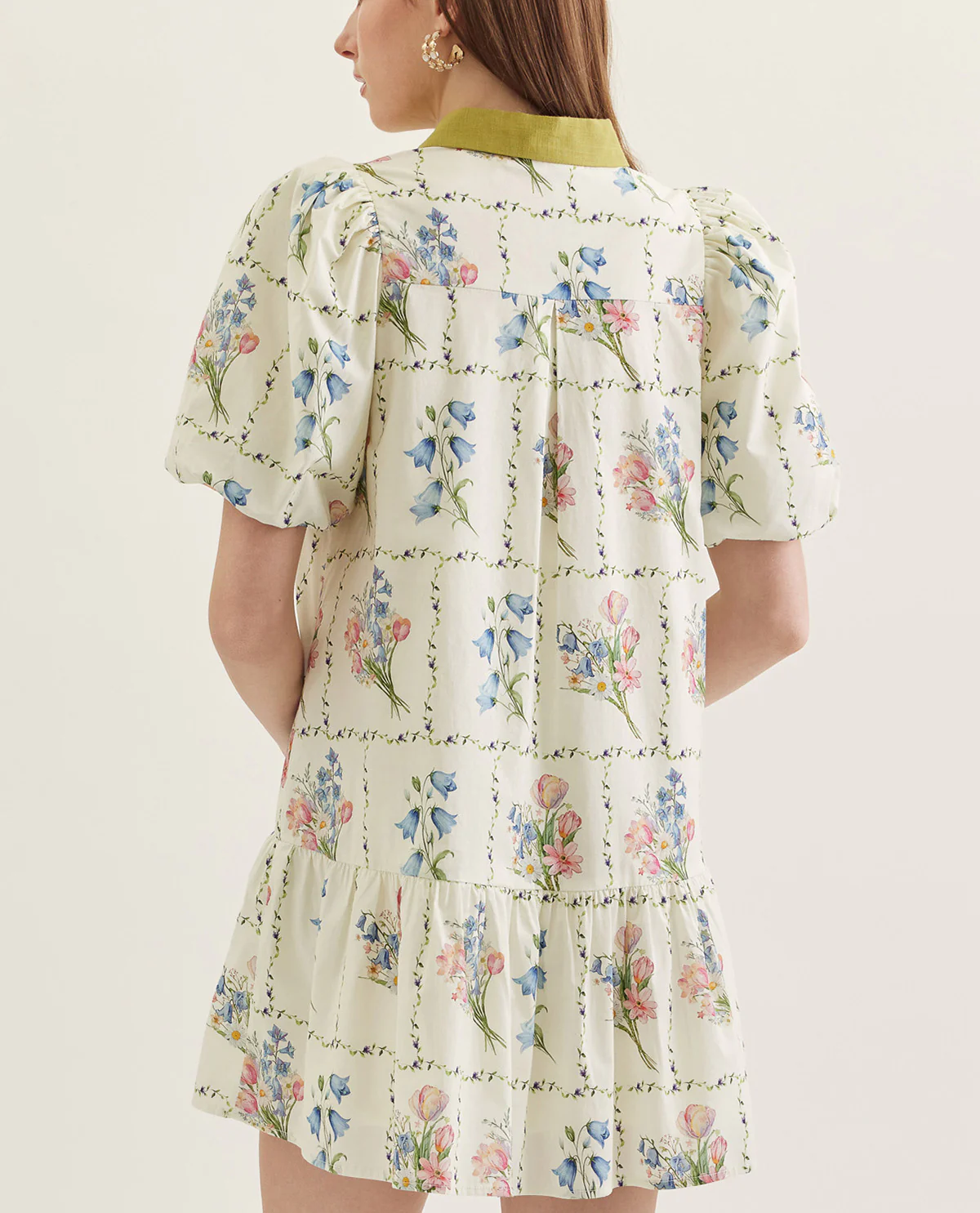 Entro Print Button Front Dress With Collar Ecru - Image 3