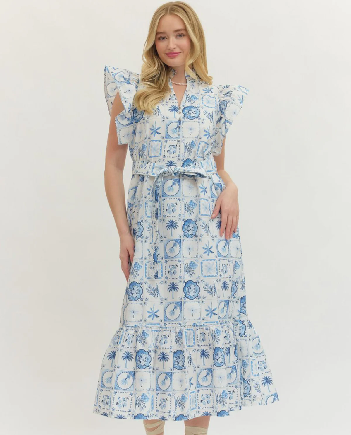Entro Flutter Sleeve Dress With Tie Waist