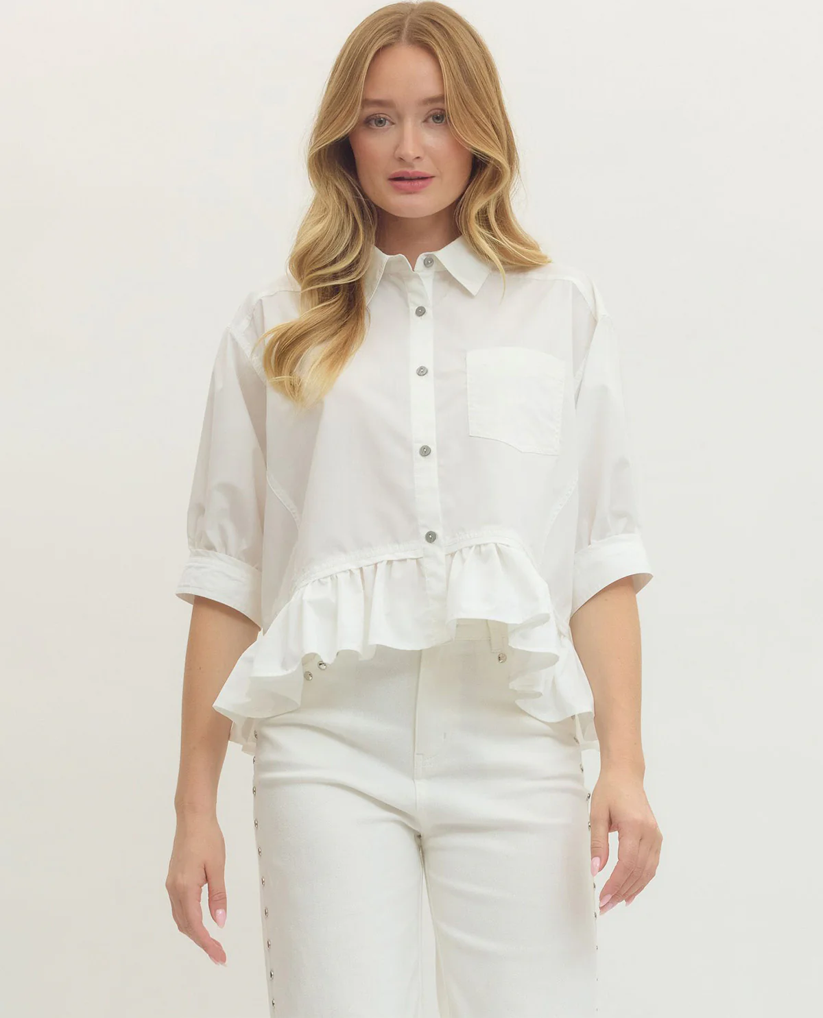Entro Solid Ruffle Hem Top