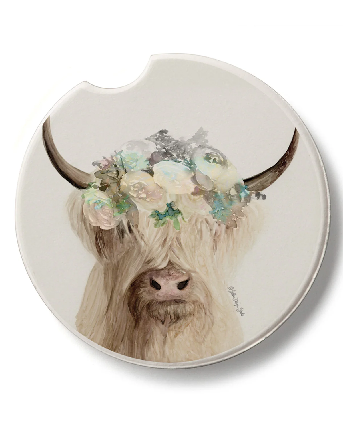 Floral Highland Cow Car Coaster