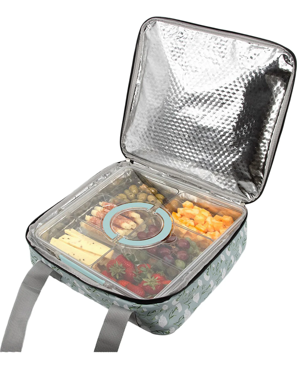 Fog Green Floral Insulated Tote Bag