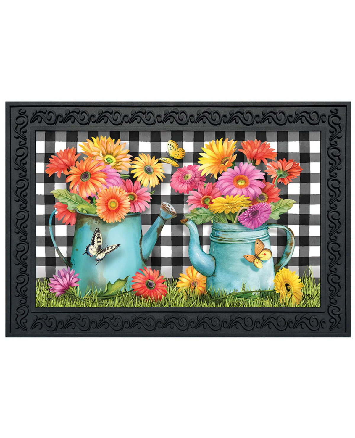 Gerber Daisy Watering Can Doormat