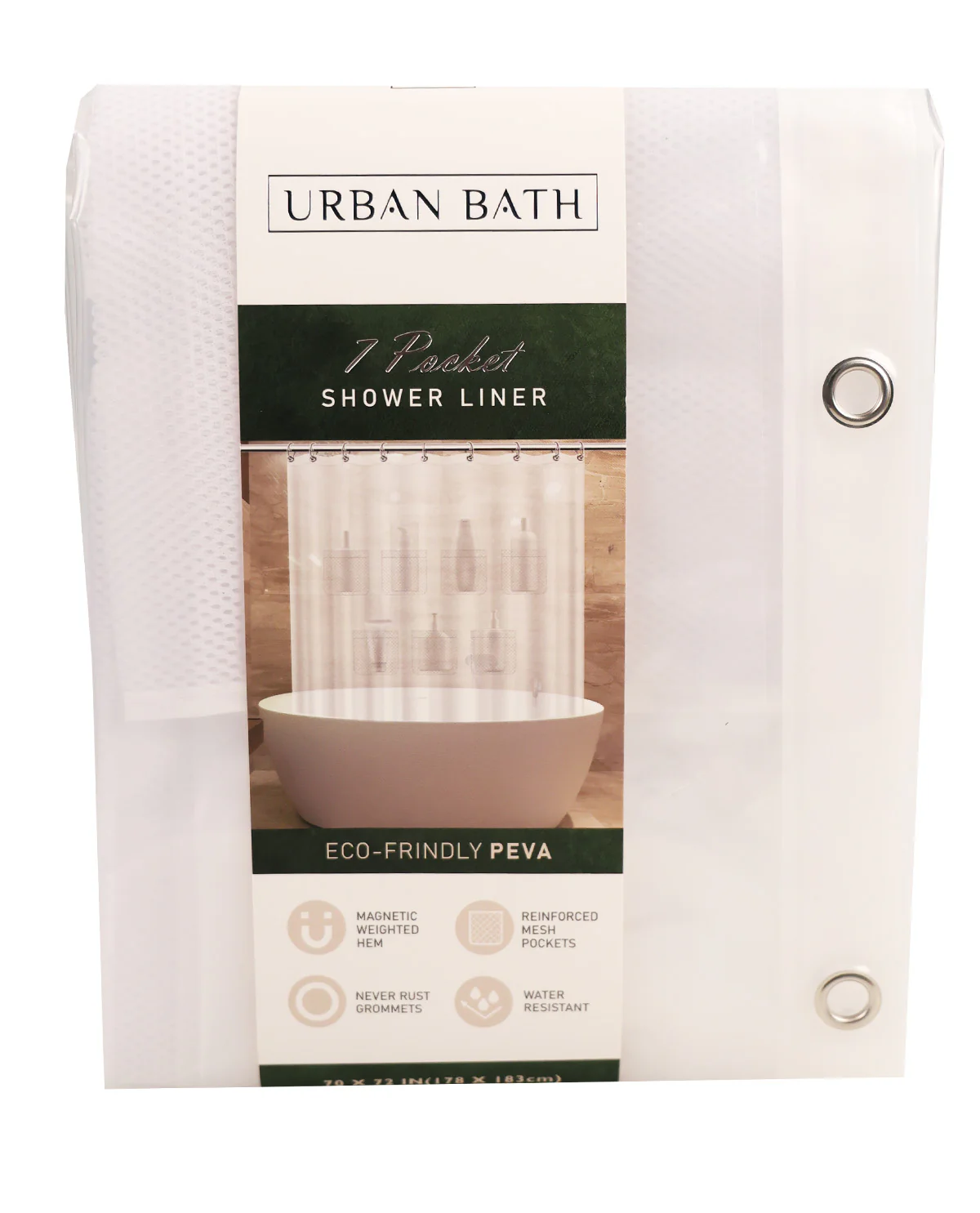 Shower Liner With 7 Mesh Pockets