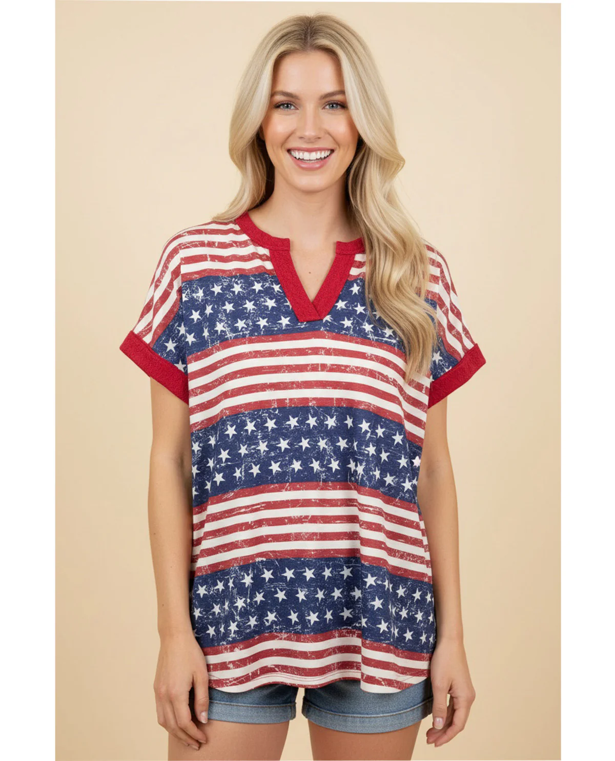 Heimish Stars & Stripes V-Neck Americana Top Red/Navy