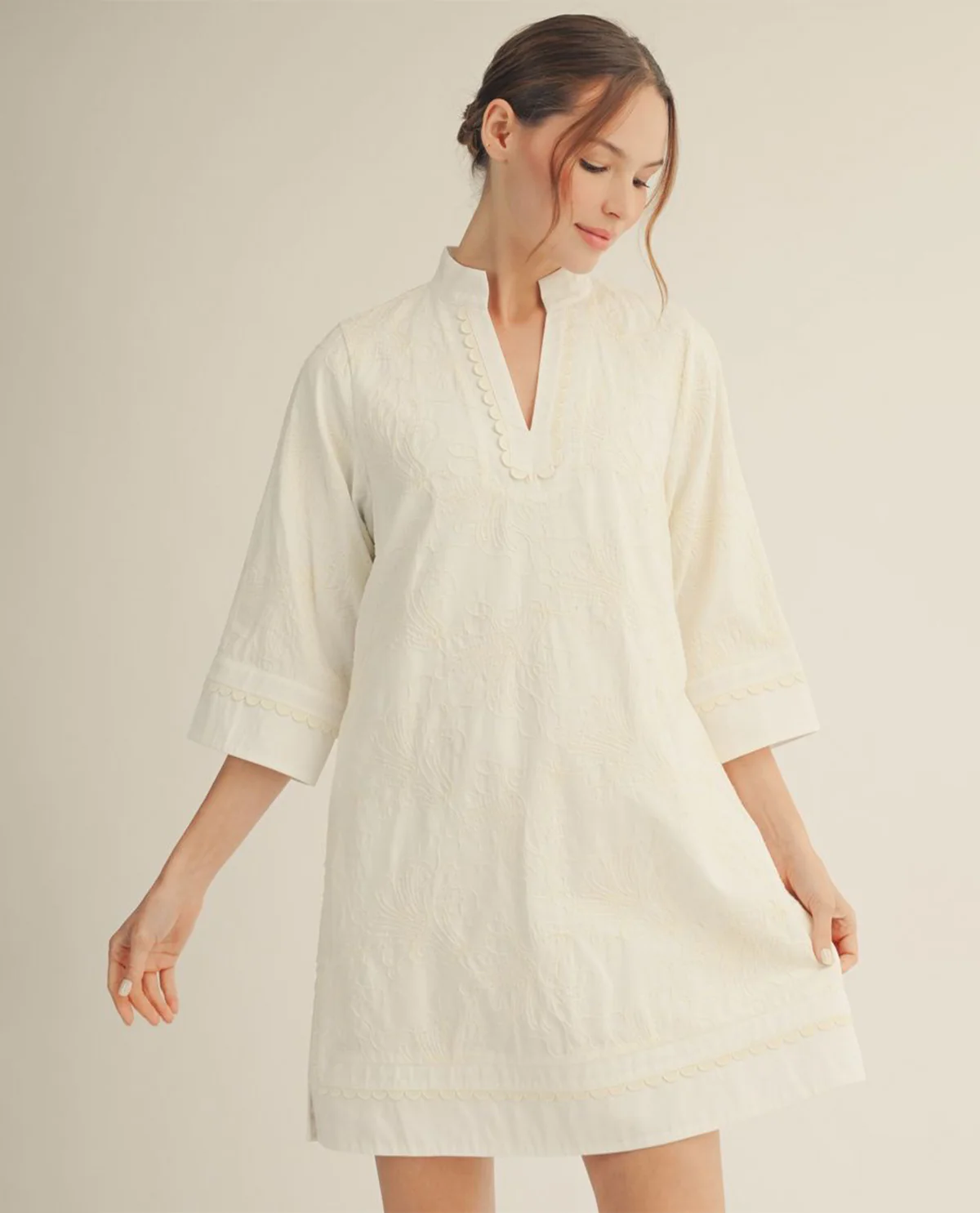 Jodifl 3D Embroidery Shift Dress Off White