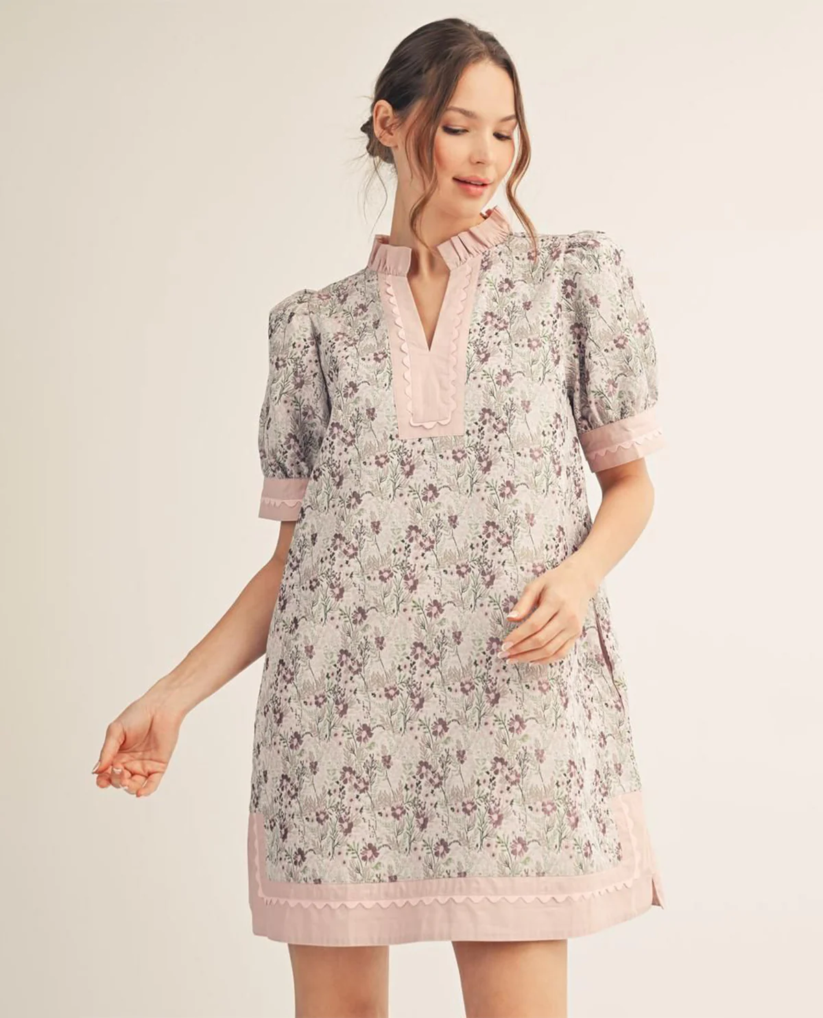 Jodifl Floral Jacquard Shift Dress With Contrast Trim Pink