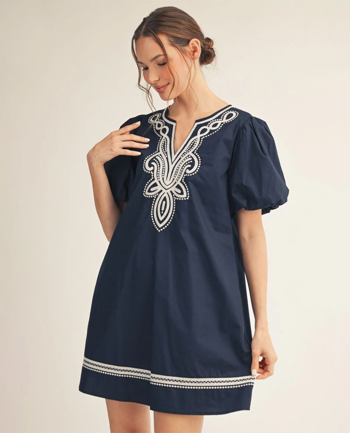 Jodifl Puff Sleeve Dress With Applique Navy