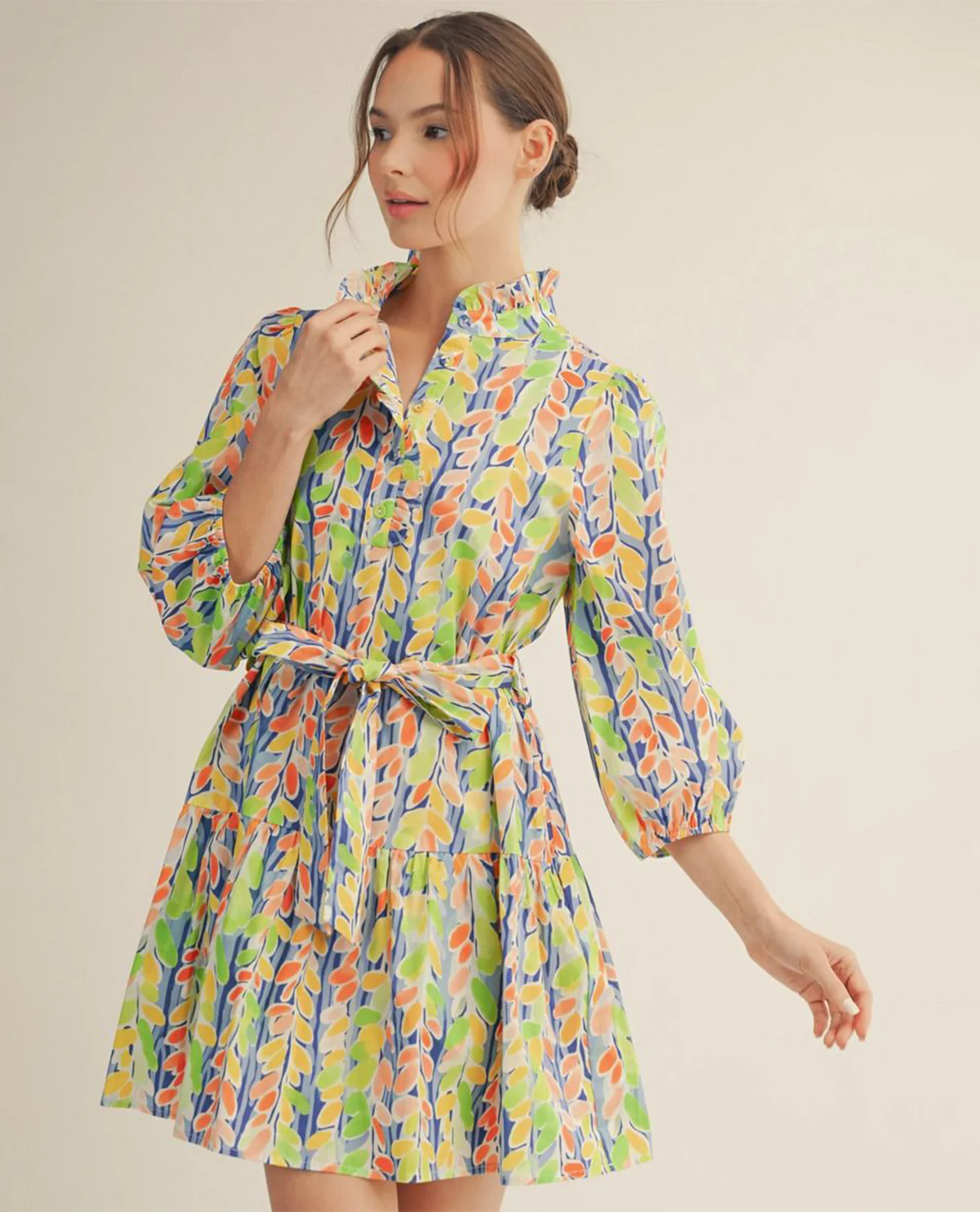 Jodifl Tiered Vibrant Floral Dress With Waist Tie Royal