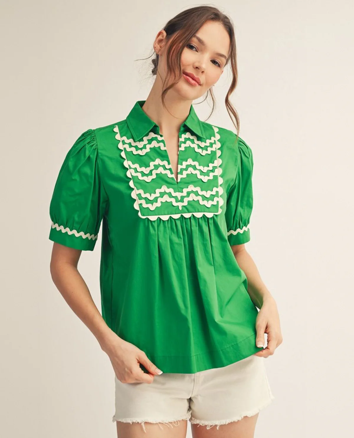 Jodifl Solid Collar Top With Ric Rak Trim