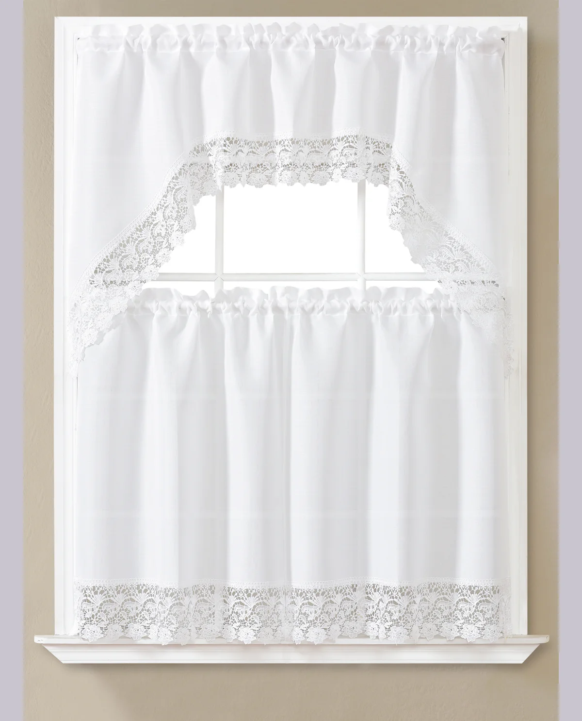 Lugano Macrame Kitchen Curtains White
