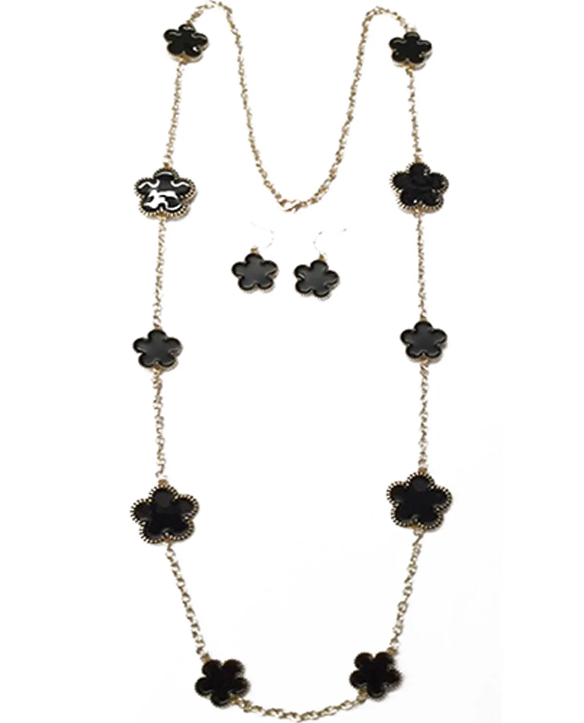 Clover Flowers Necklace Earring Set Gold/Black