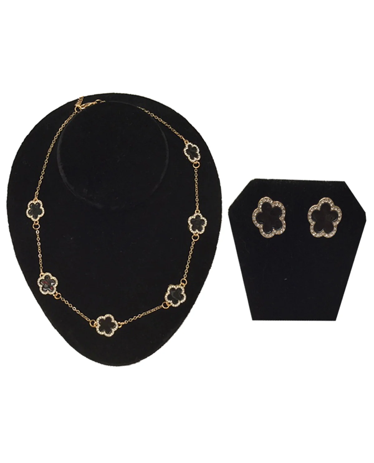 Necklace Earring Set With Acrylic Clovers Gold