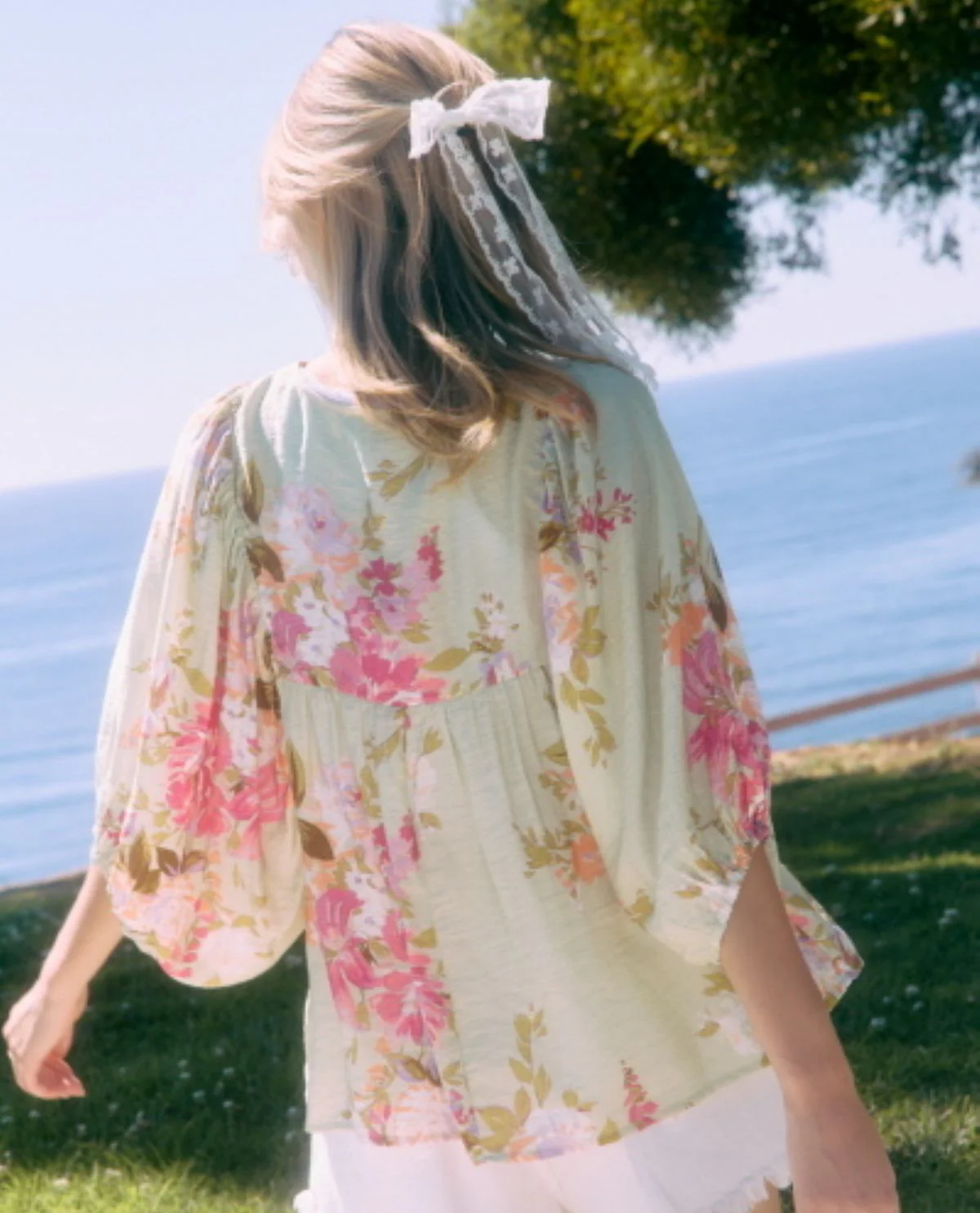 Oddi Floral Relax Fit Top With Front Bows Sage - Image 2