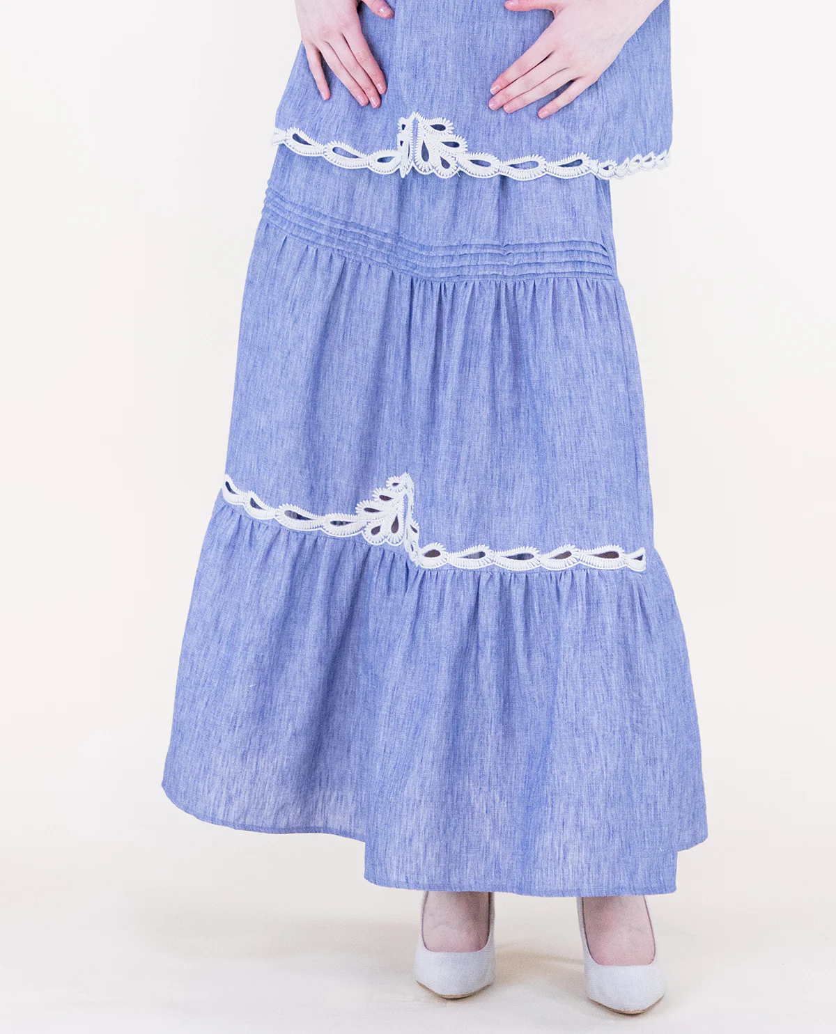 Original USA Eyelet Embroidered Maxi Skirt Denim